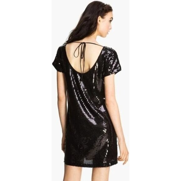 size‎ 8 dress Donna Morgan little black mini sequin scoop back cocktail party - Picture 3 of 8